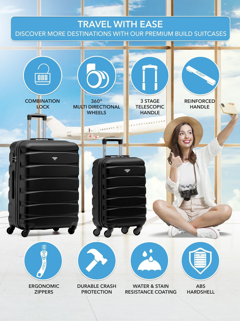 Flight Knight black cabin and medium suitcase set, imported from the UK