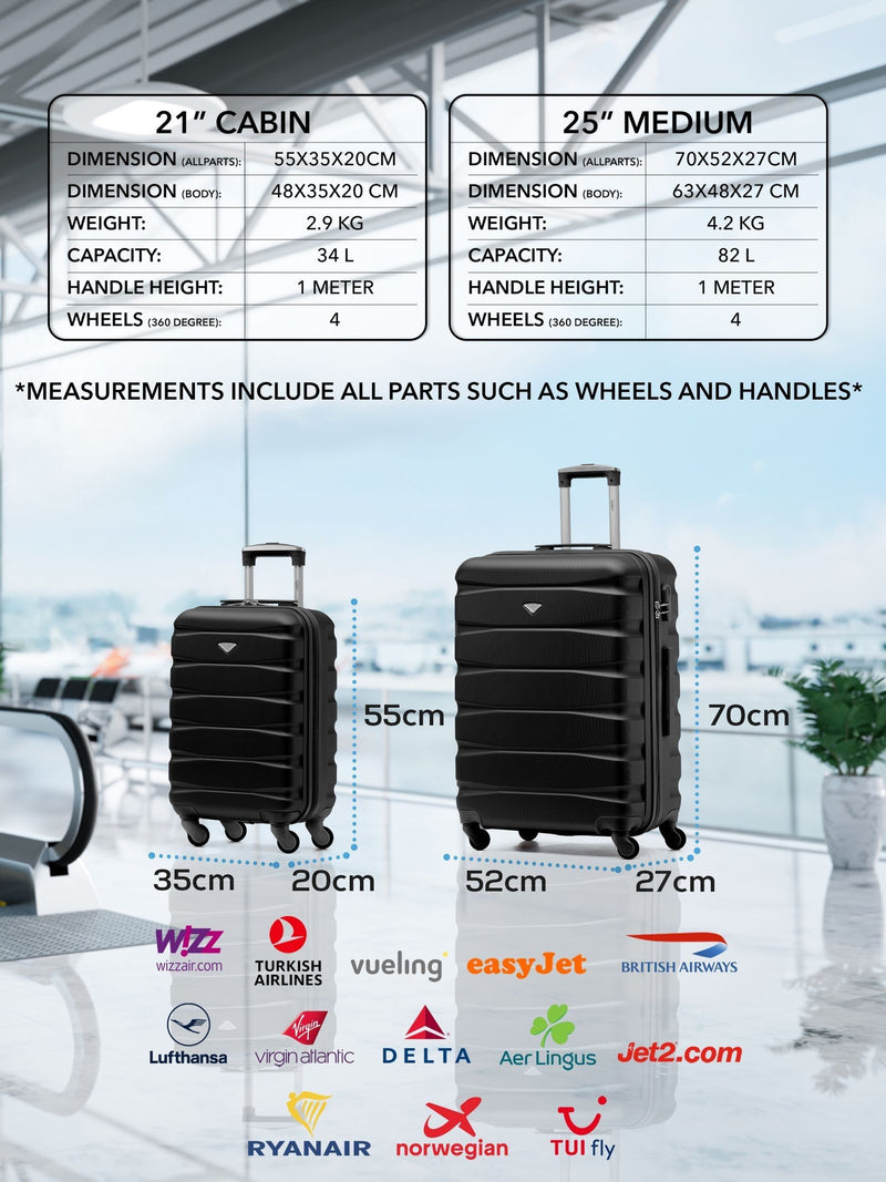 Flight Knight black cabin and medium suitcase set, imported from the UK