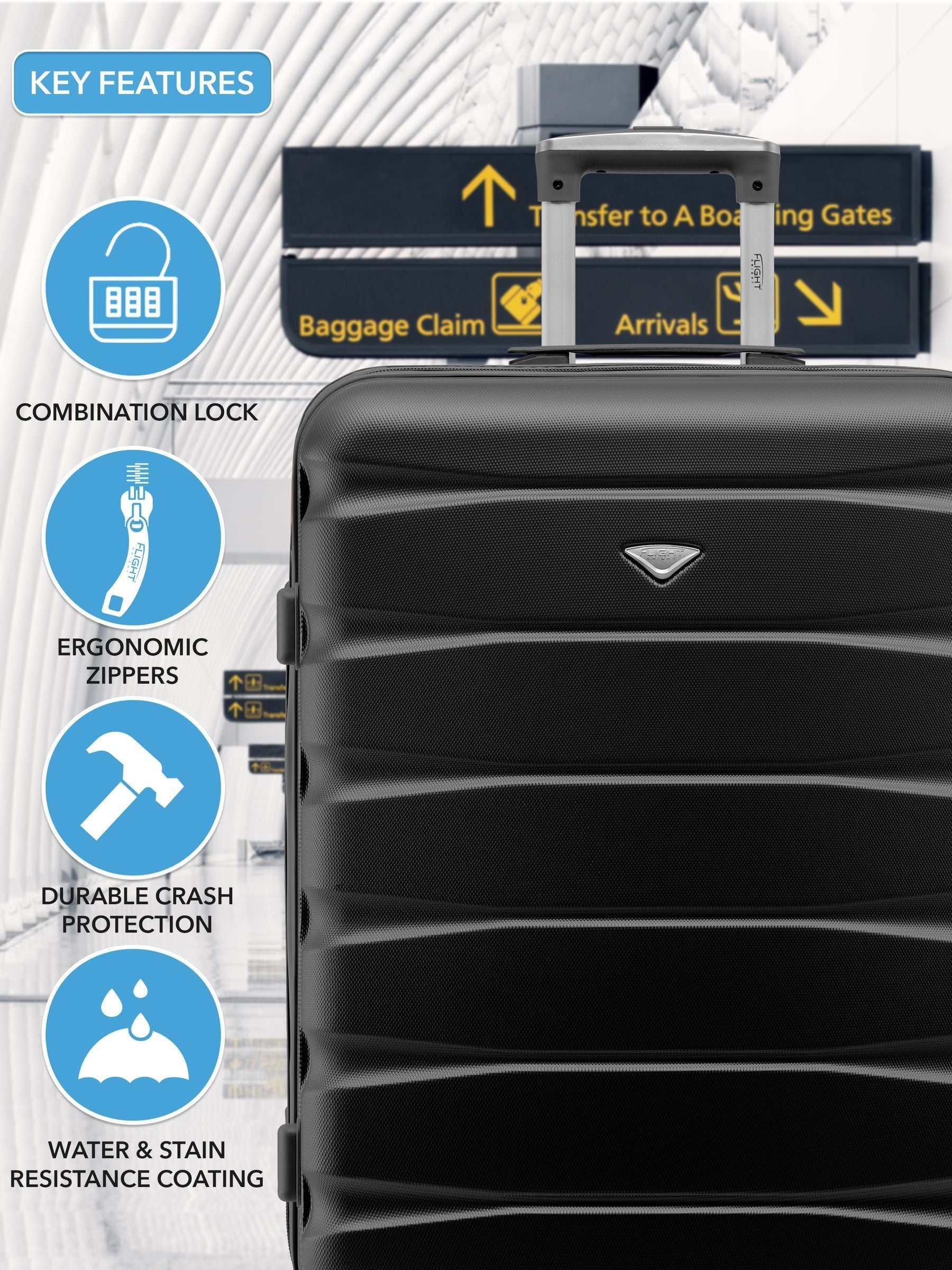 Flight Knight black cabin and medium suitcase set, imported from the UK