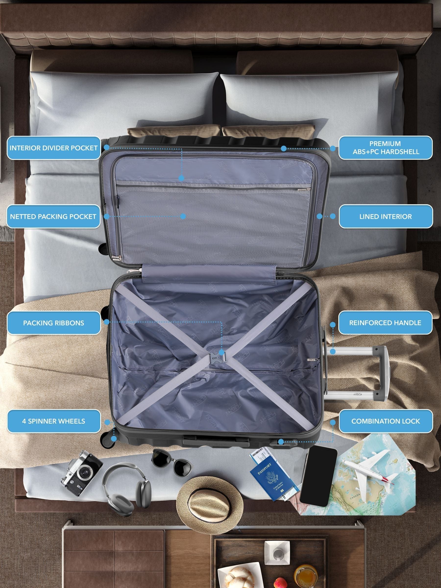 Flight Knight black cabin and medium suitcase set, imported from the UK