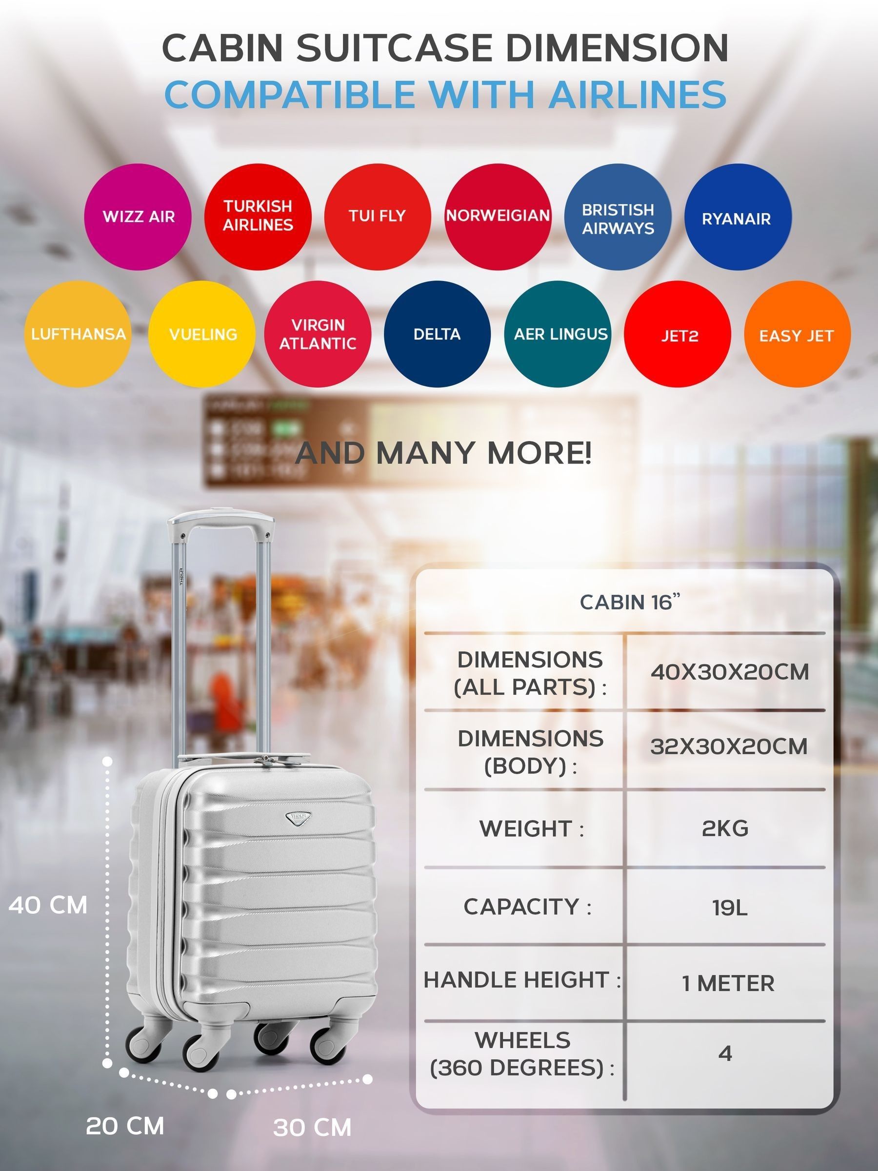 Flight Knight silver cabin suitcase 16 inch, imported from the UK
