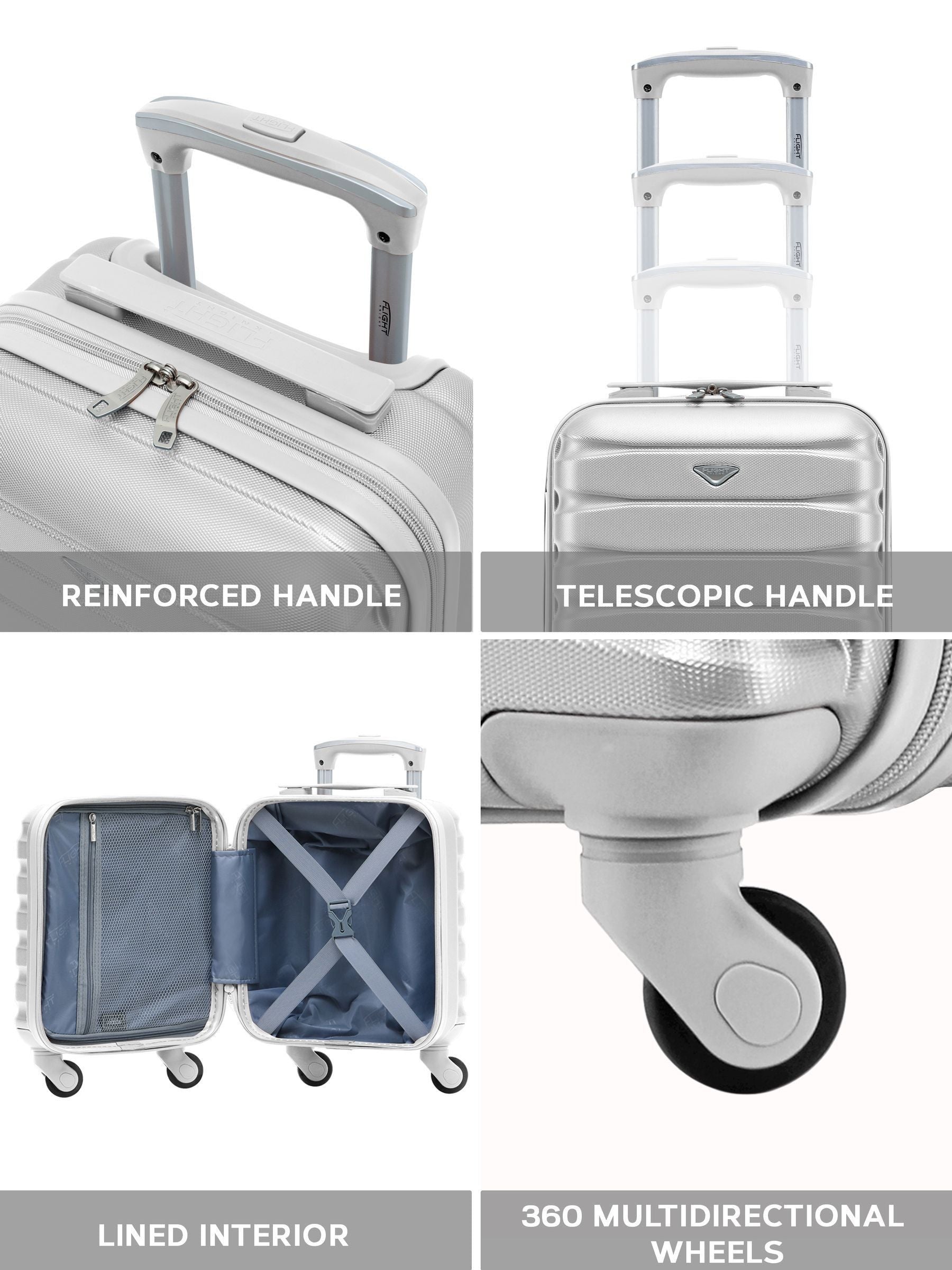 Flight Knight silver cabin suitcase 16 inch, imported from the UK