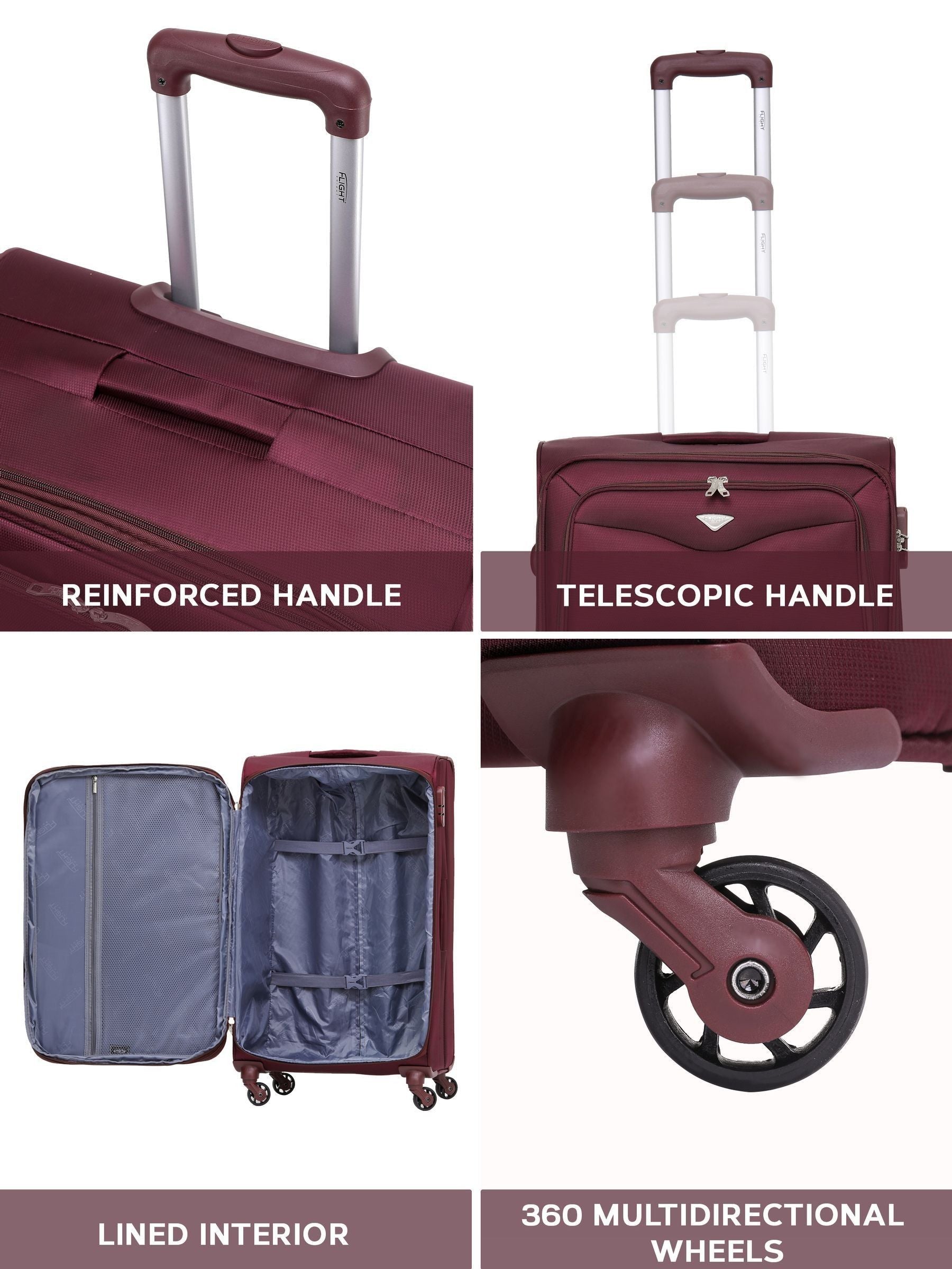 Flight Knight purple soft case luggage set of 3, imported from the UK