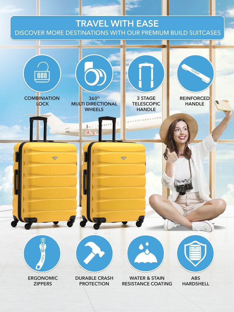 Flight Knight yellow medium hardcase suitcase set, UK version