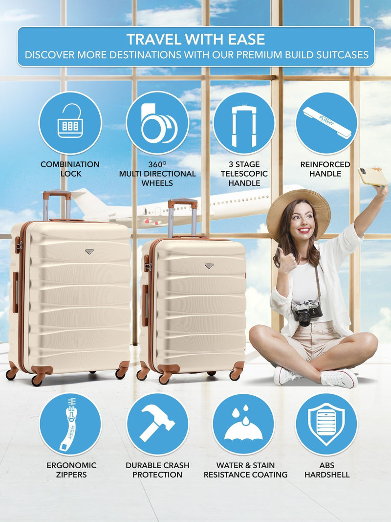 Flight Knight cream hardcase suitcases set of two, imported from the UK