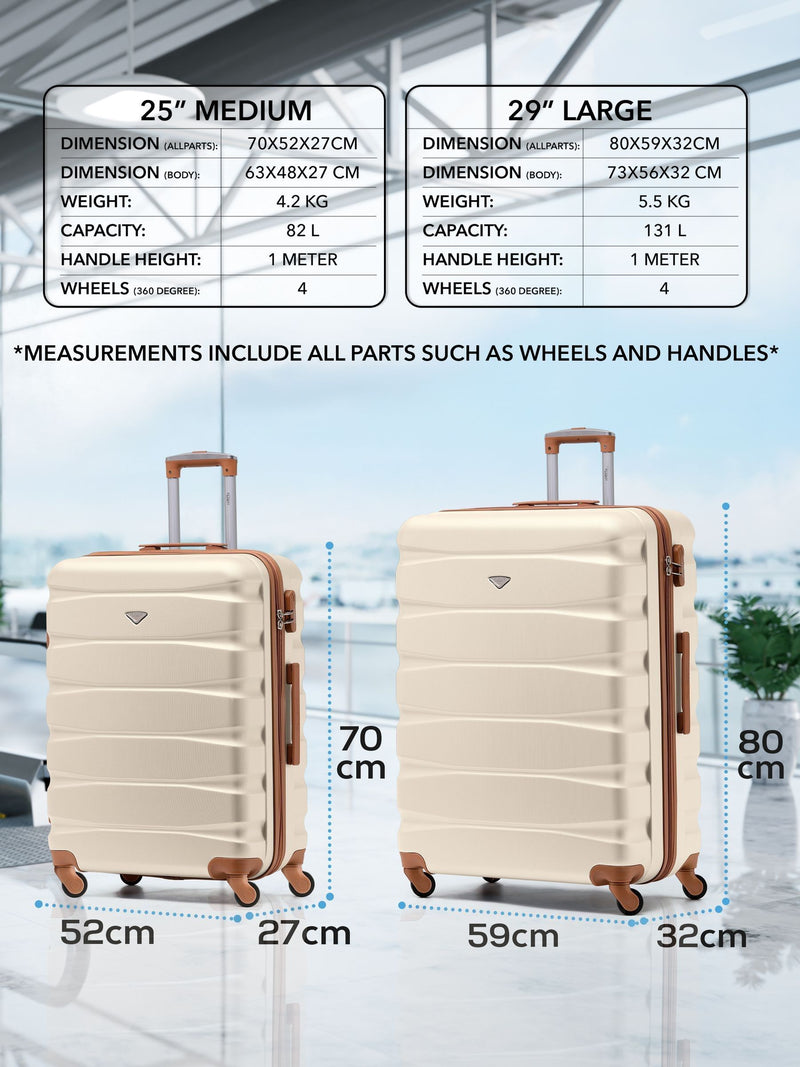 Flight Knight cream hardcase suitcases set of two, imported from the UK