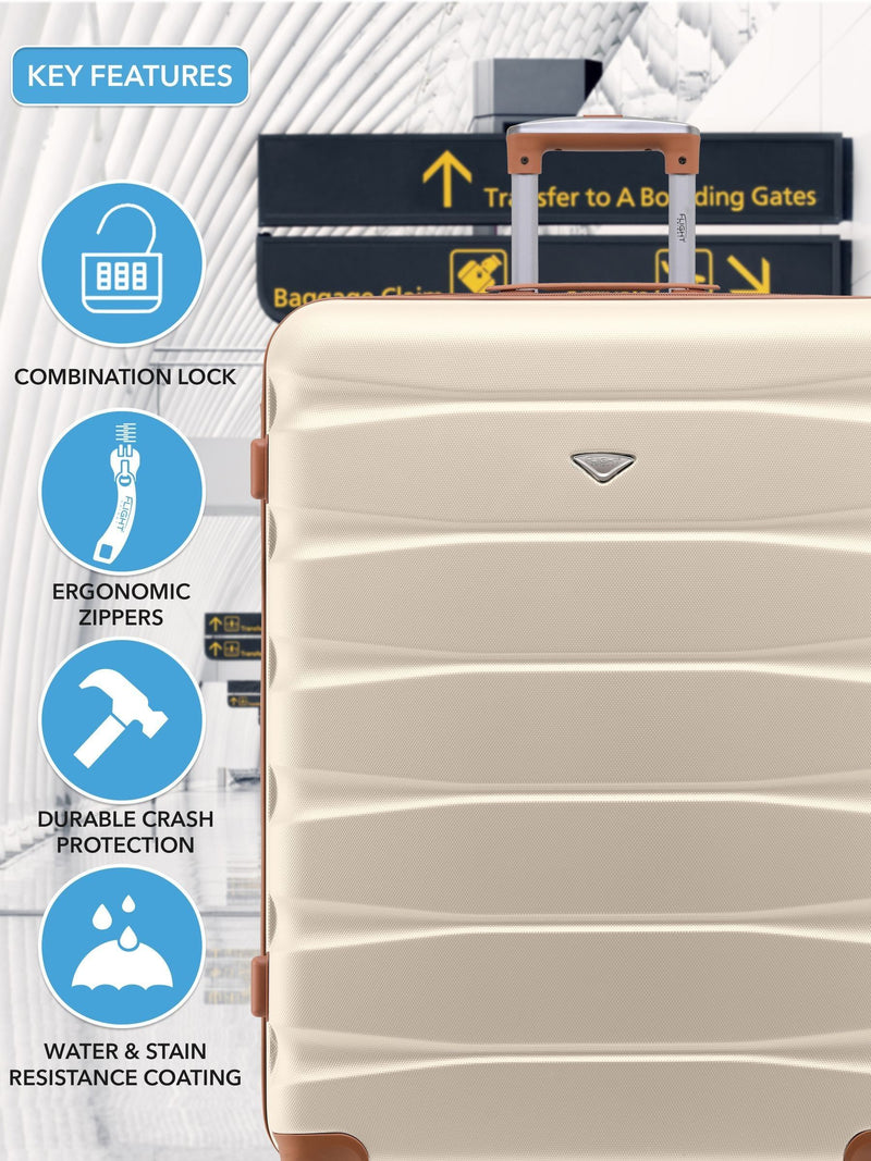 Flight Knight cream hardcase suitcases set of two, imported from the UK