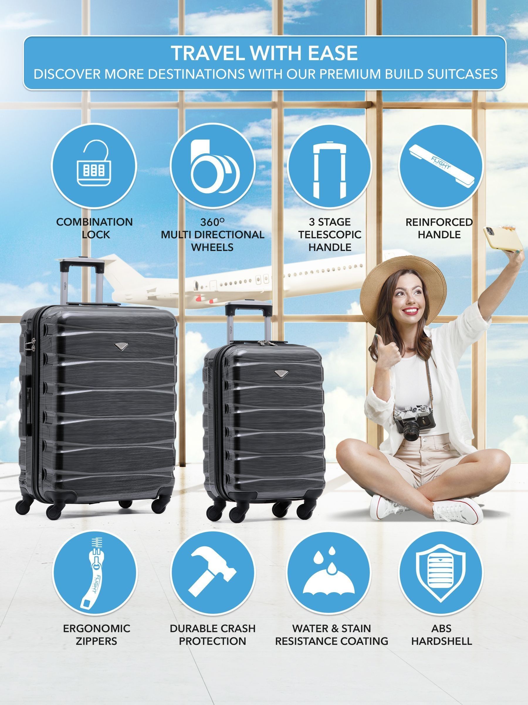 Flight Knight 2-piece hardcase suitcase set grey - British product