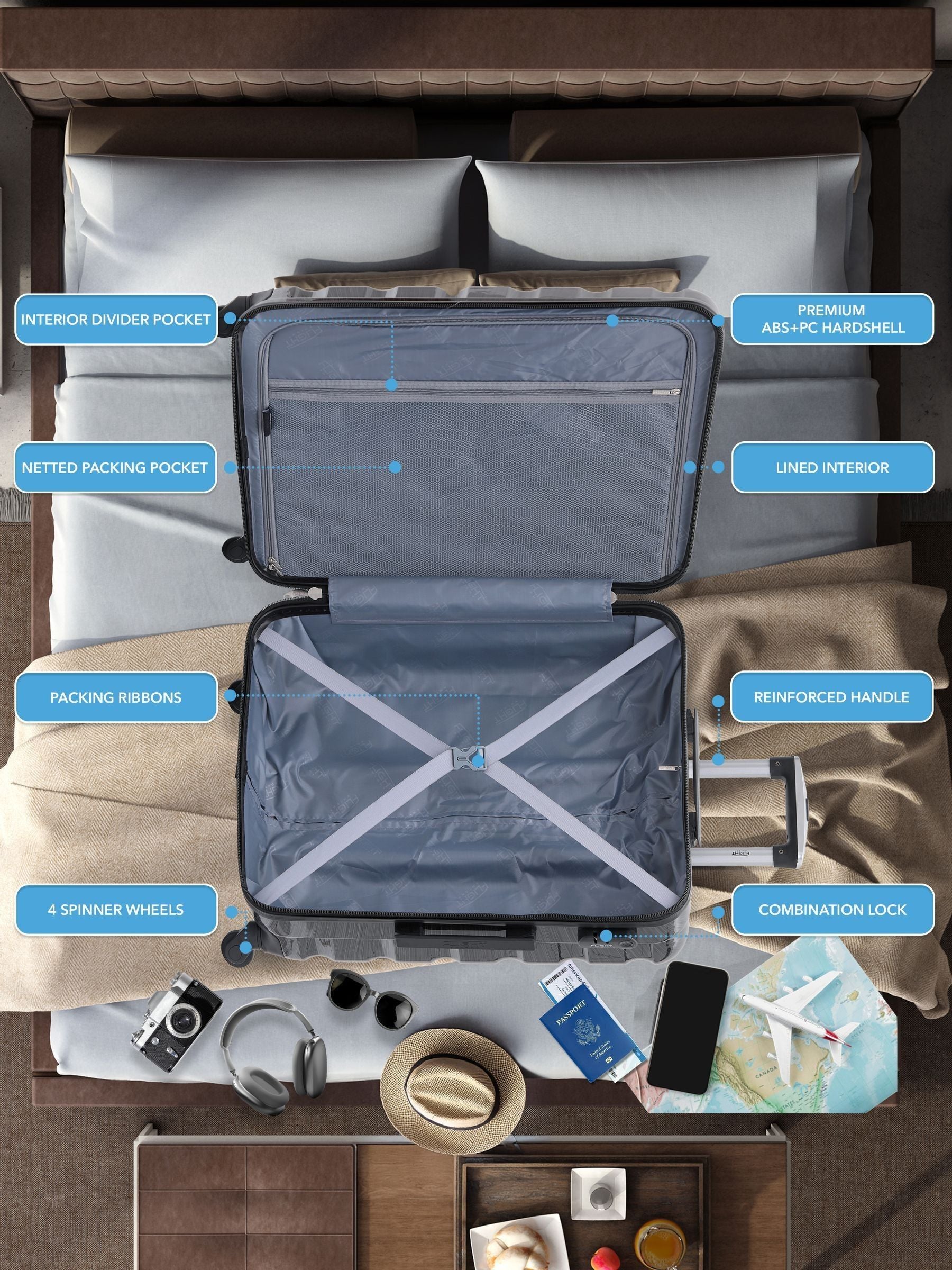 Flight Knight 2-piece hardcase suitcase set grey - British product