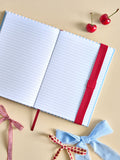 Cream blue stripe love heart print A5 notebook - British product