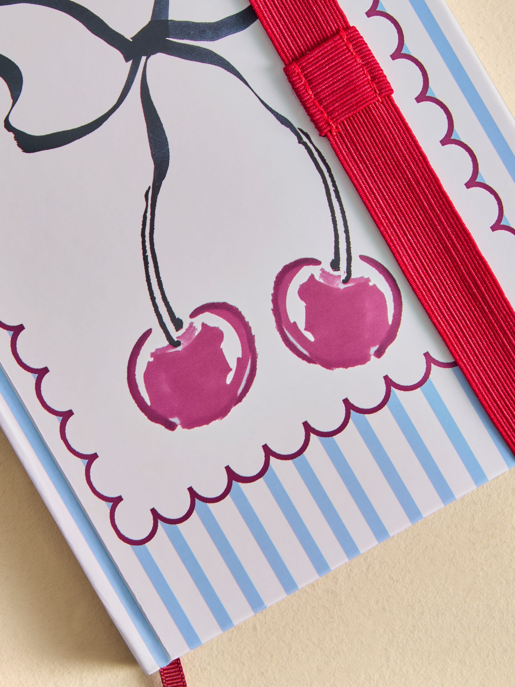 Cream blue stripe love heart print A5 notebook - British product