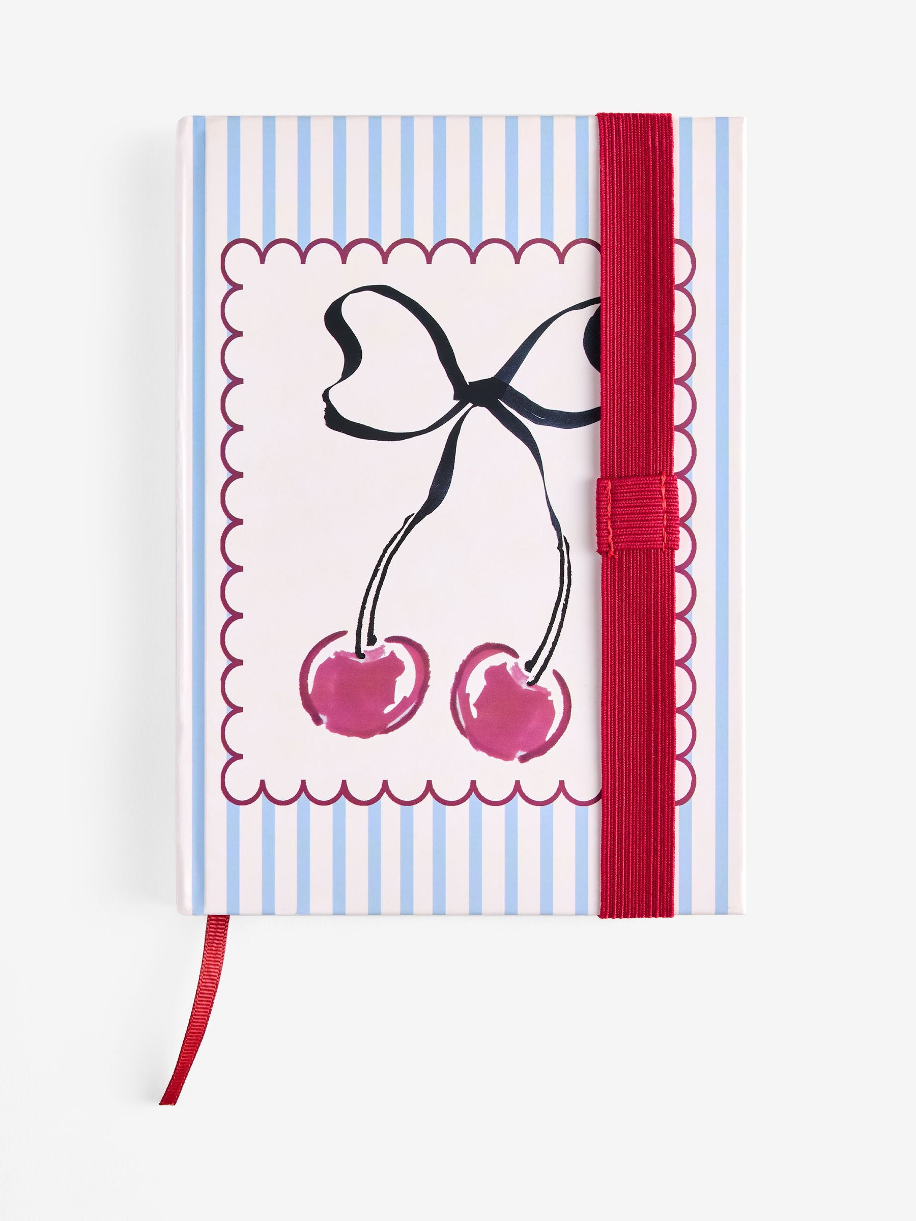 Cream blue stripe love heart print A5 notebook - British product