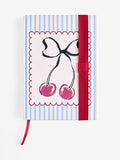 Cream blue stripe love heart print A5 notebook - British product