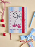 Cream blue stripe love heart print A5 notebook - British product