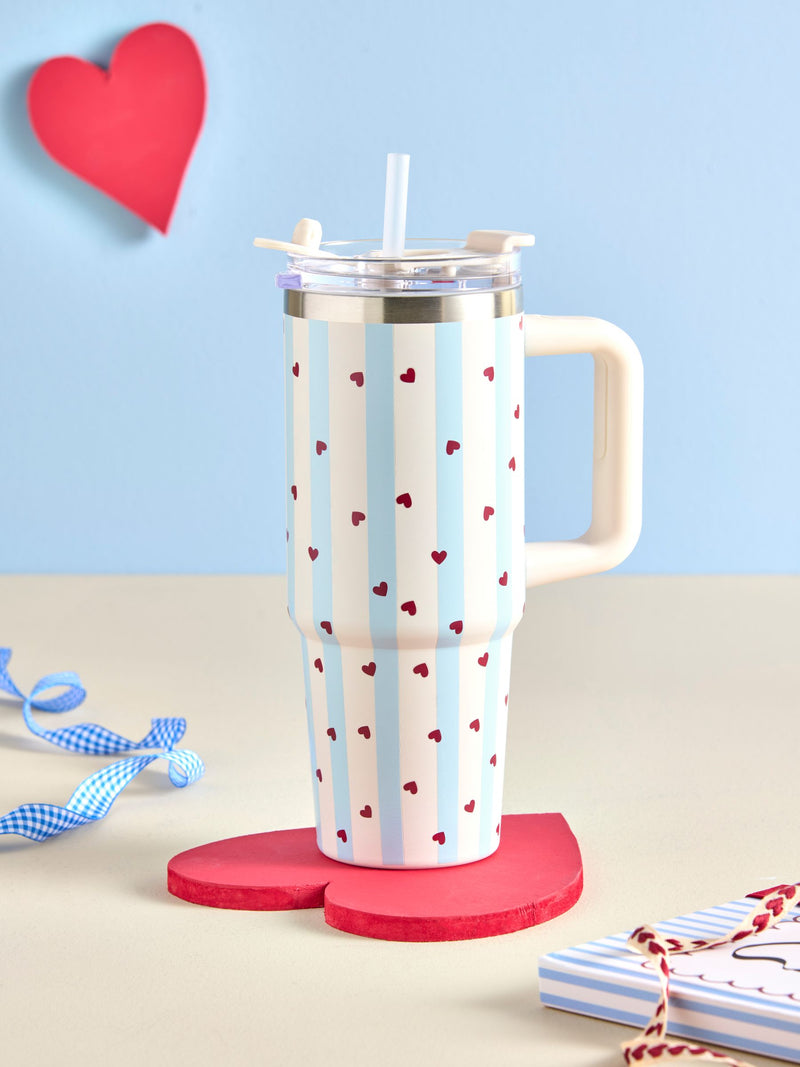Love heart print stainless steel water bottle 900ml, UK version