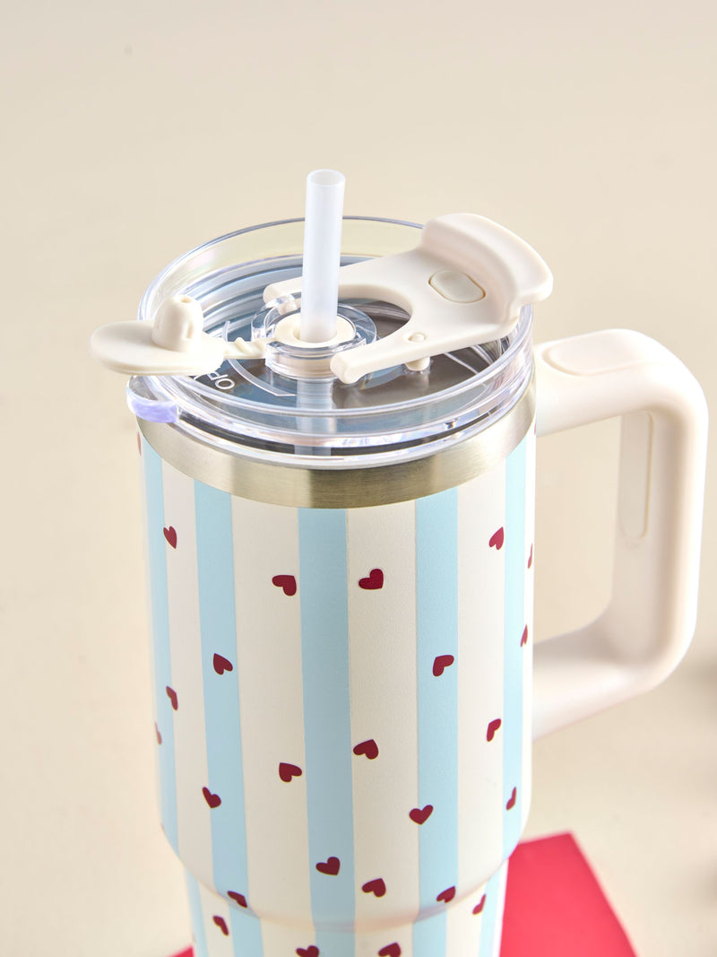 Love heart print stainless steel water bottle 900ml, UK version