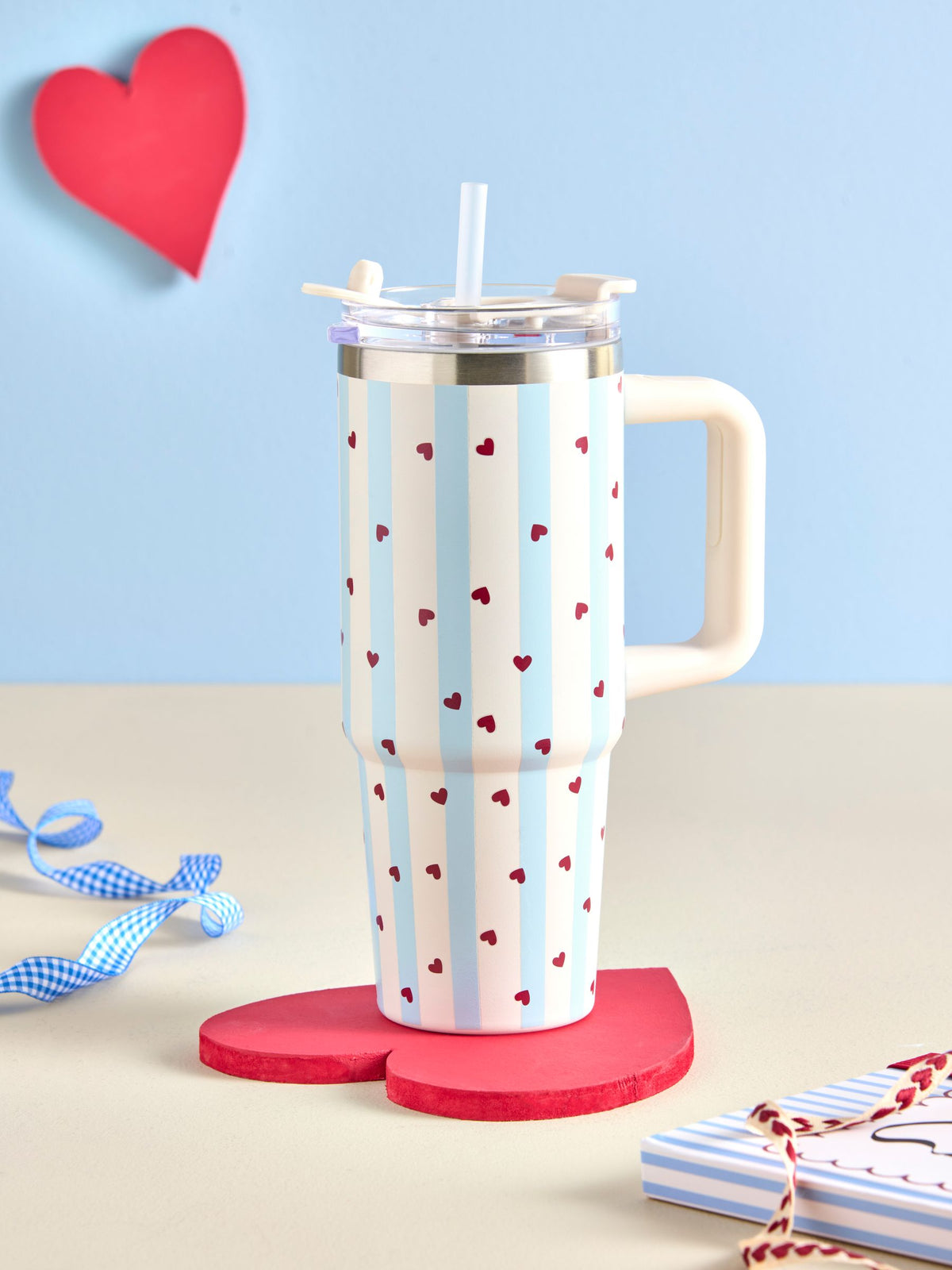 Love heart print stainless steel water bottle 900ml, UK version