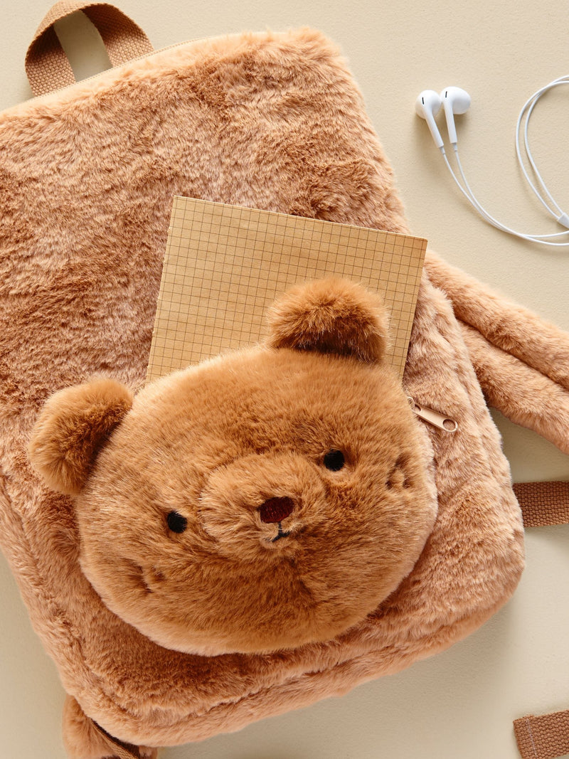 Faux fur bear tablet backpack brown (British brand)