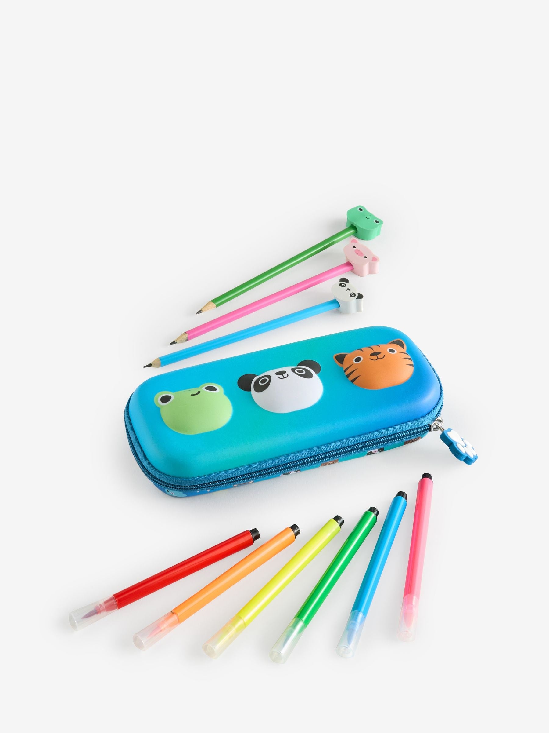 Cute animals pencil case set with frog panda tiger, imported from the UK