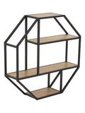 Actona octagonal wall shelf with black frame and oak shelves - British product