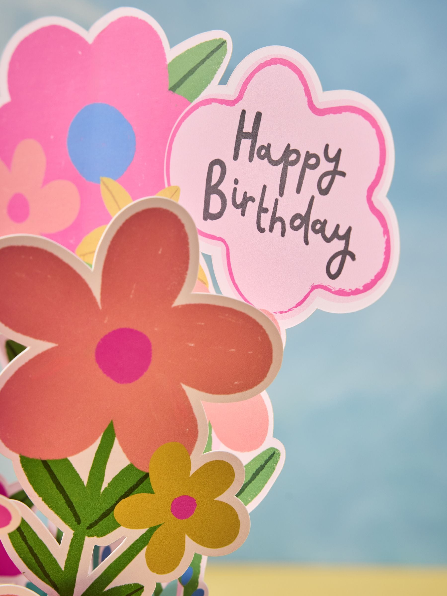 Pop up floral birthday card large pink 18x19cm (British brand)
