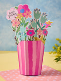 Pop up floral birthday card large pink 18x19cm (British brand)