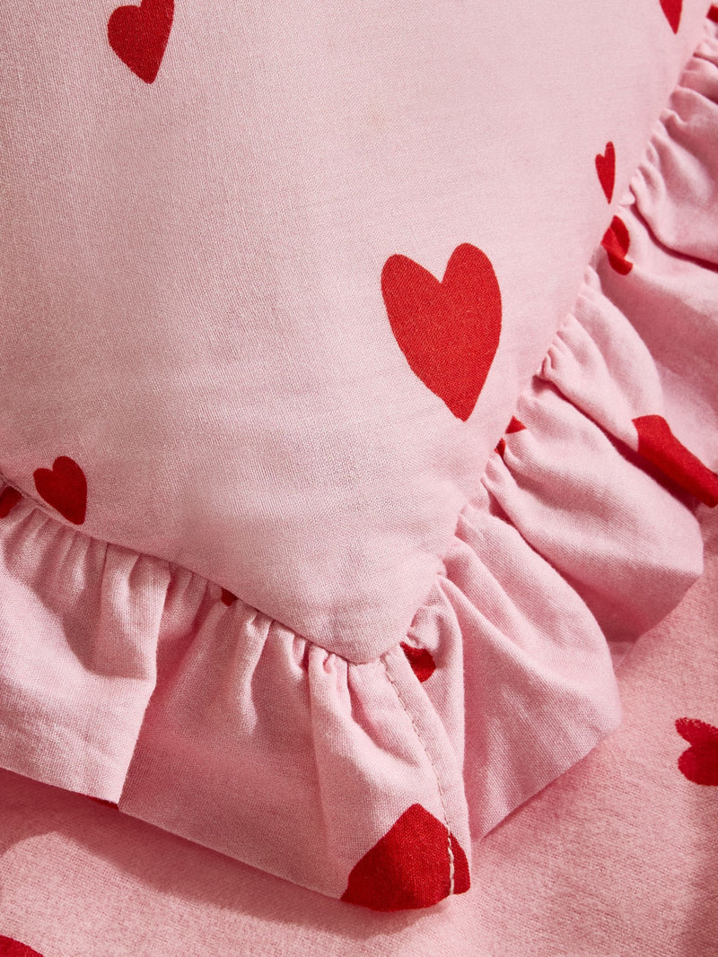 Pink and Red Ruffle Hearts Cushion, UK version