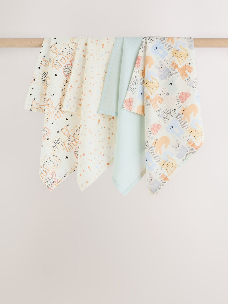 Neutral Safari Baby Muslin Cloths 4 Pack