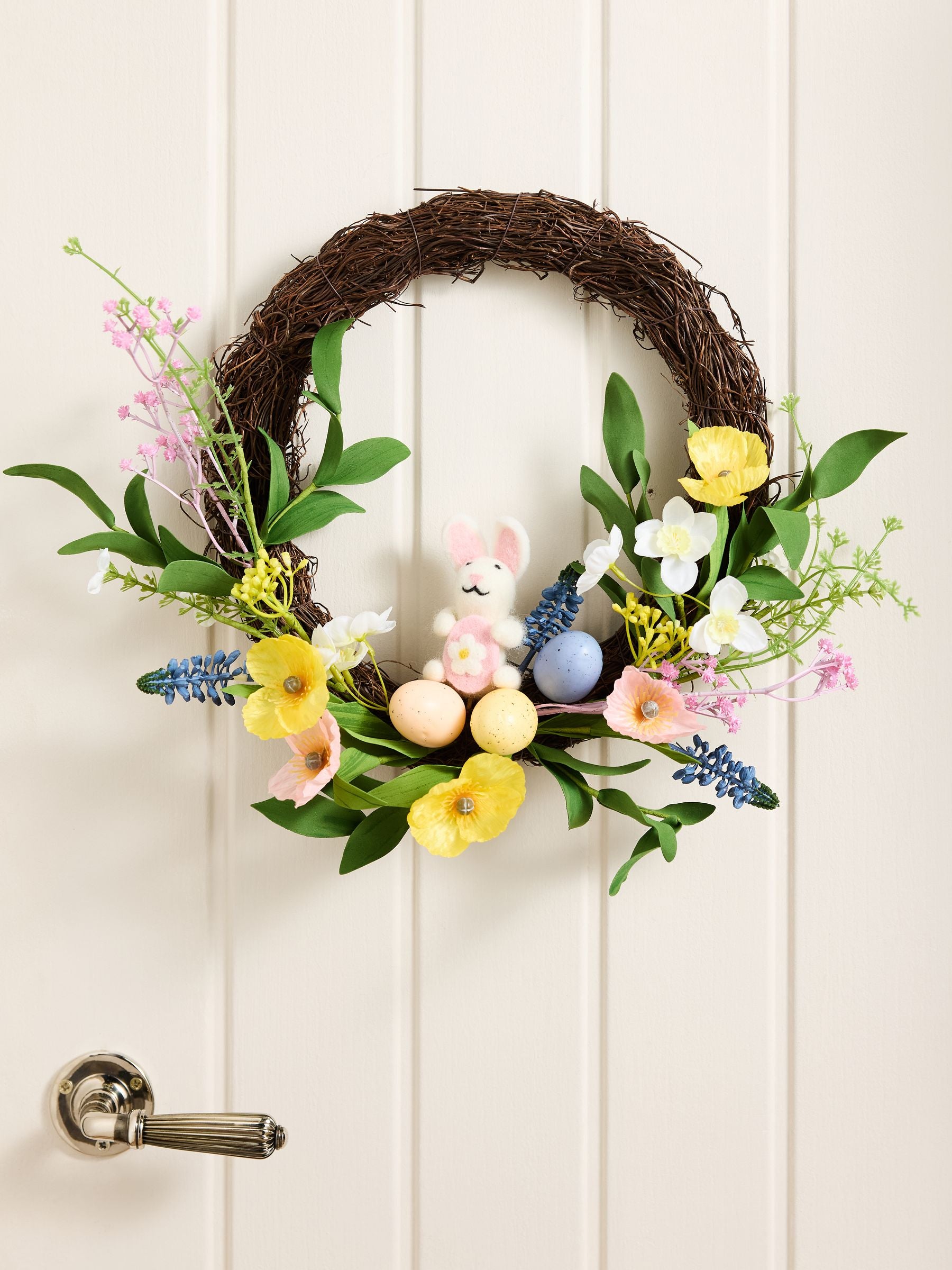 Floral Easter wreath with bunny and eggs 32cm (British brand)