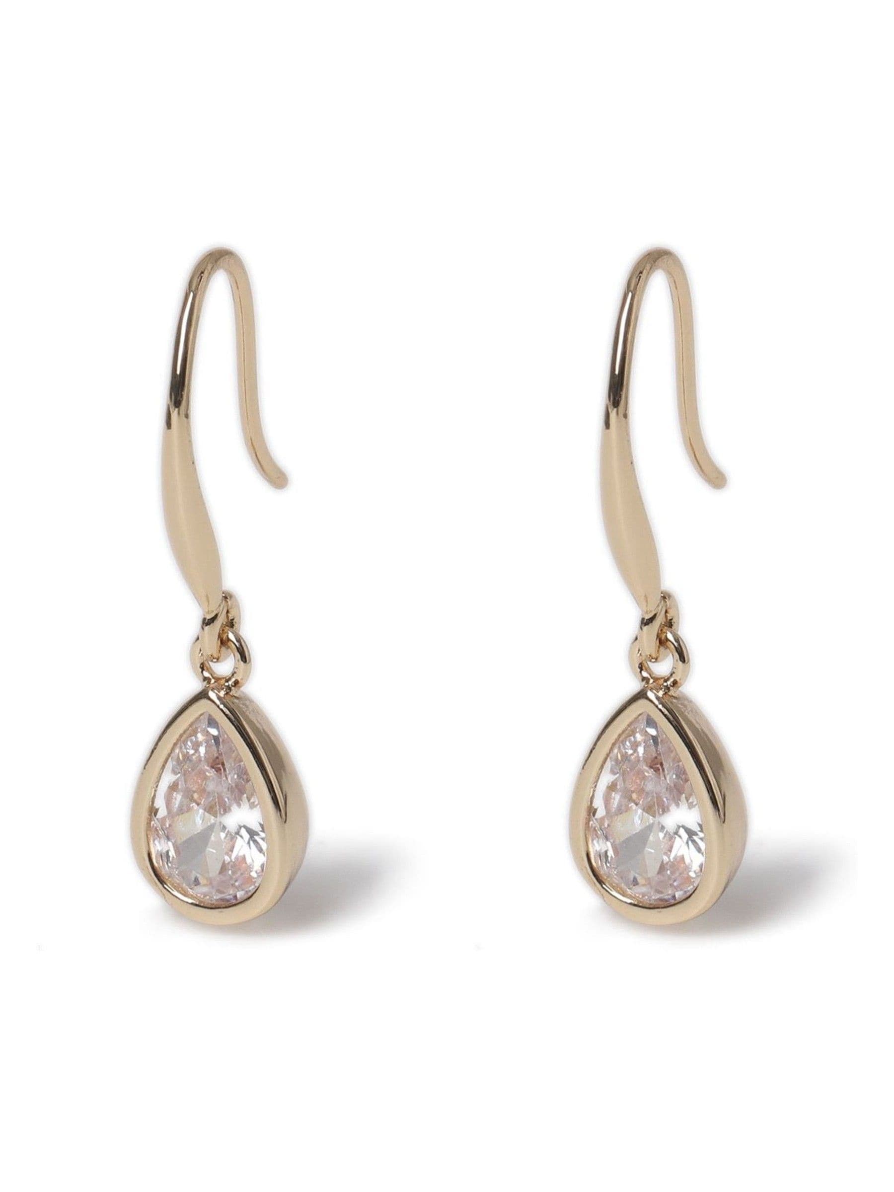 Gold Tone Diamond Simulant Teardrop Earrings