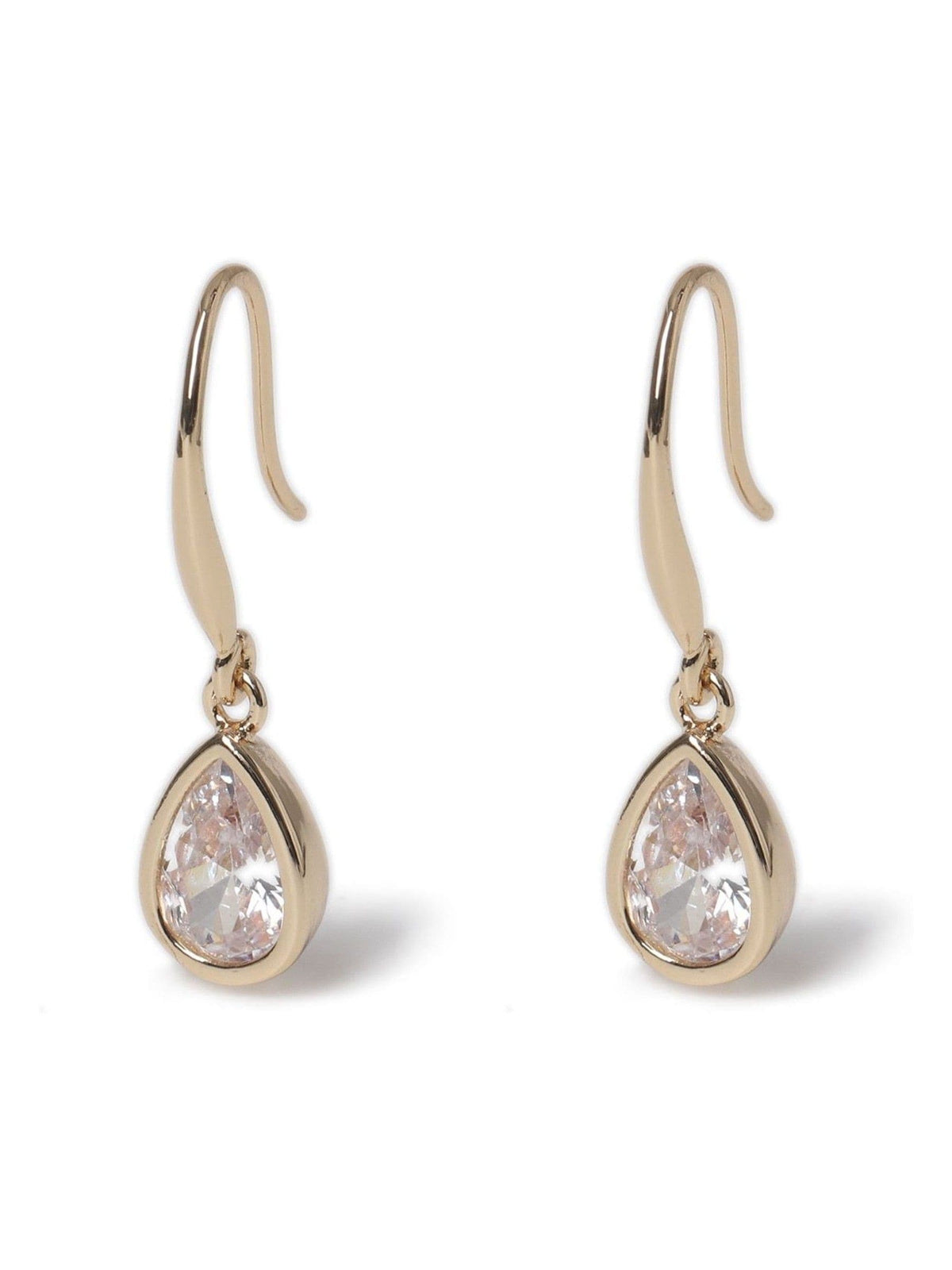 Gold Tone Diamond Simulant Teardrop Earrings