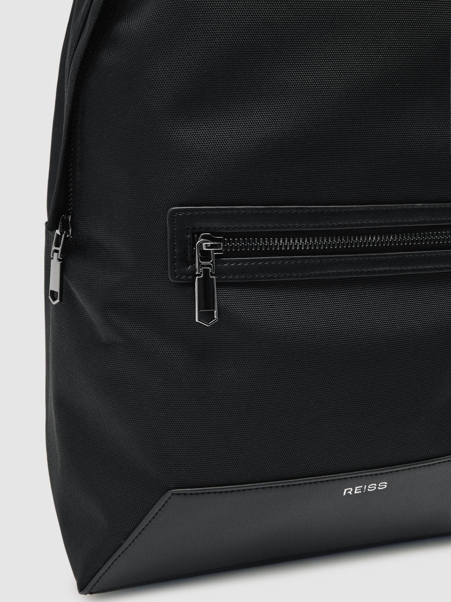 Reiss Black Allen woven zipped backpack - British product