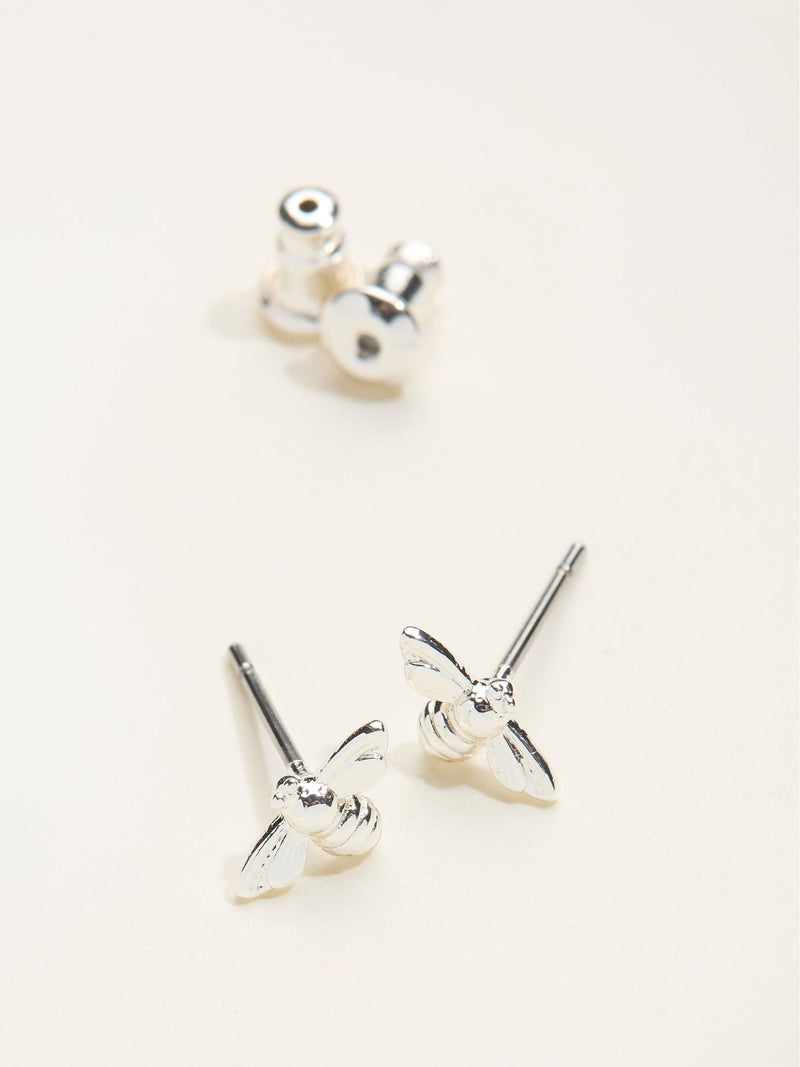 FatFace silver tone bee stud earrings 0.5cm, imported from the UK