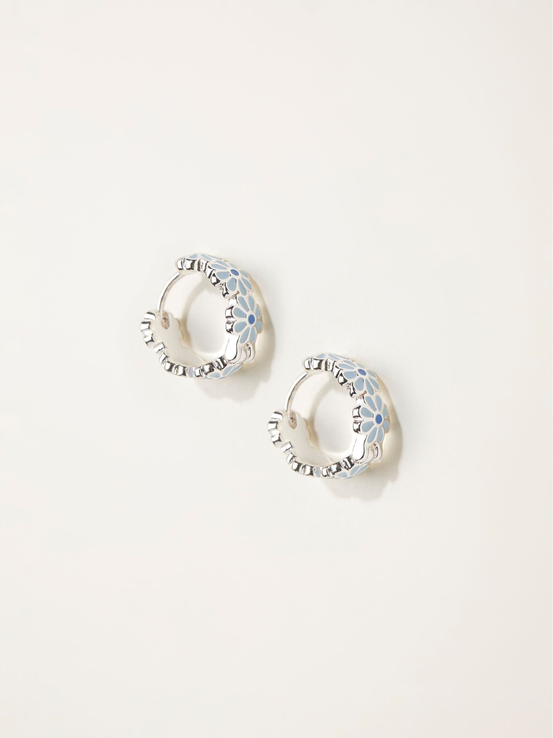 FatFace silver tone Daiy enamel hoop earrings (British brand)