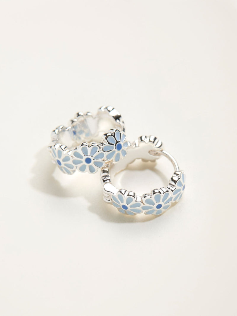 FatFace silver tone Daiy enamel hoop earrings (British brand)