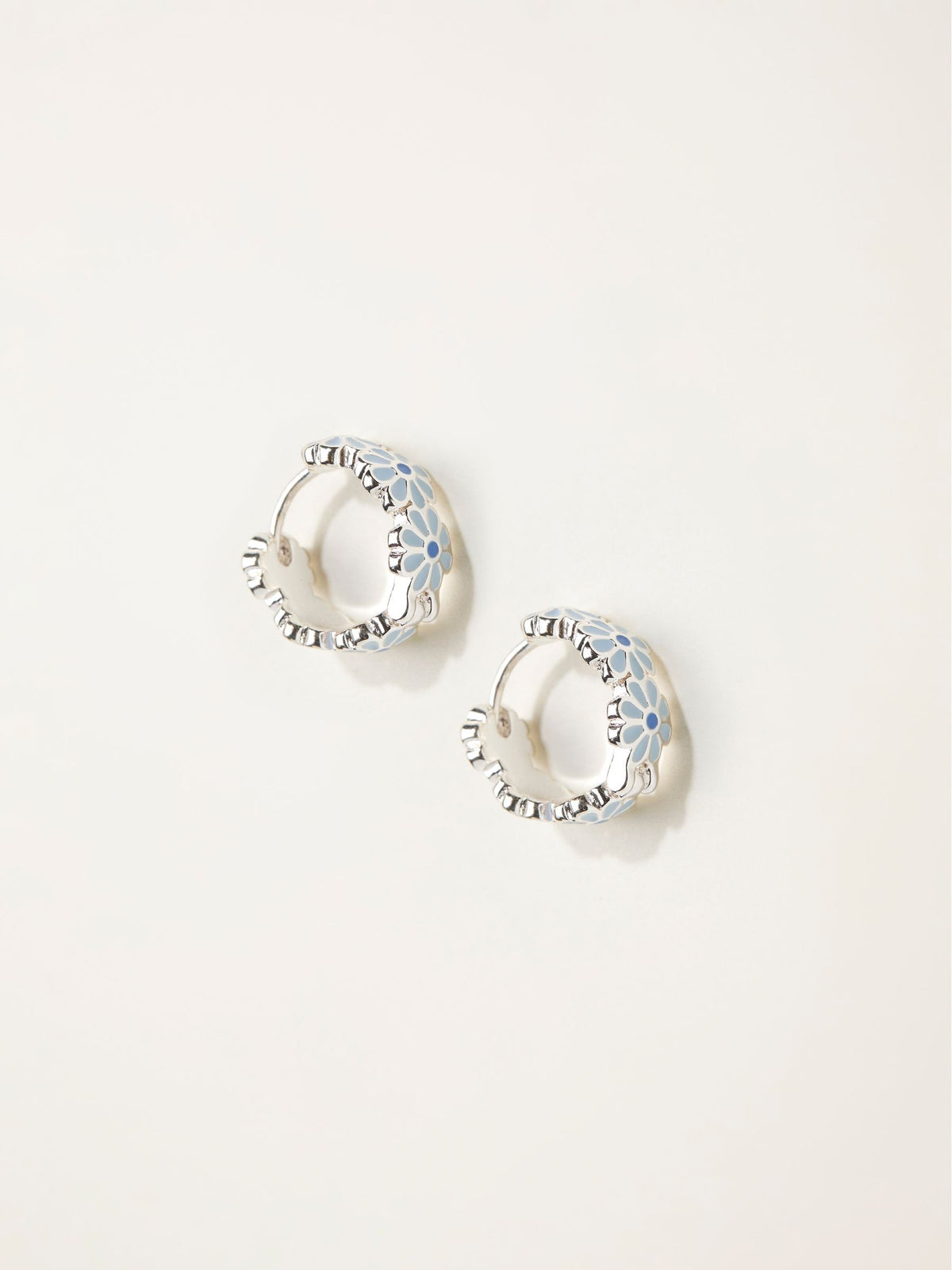 FatFace silver tone Daiy enamel hoop earrings (British brand)