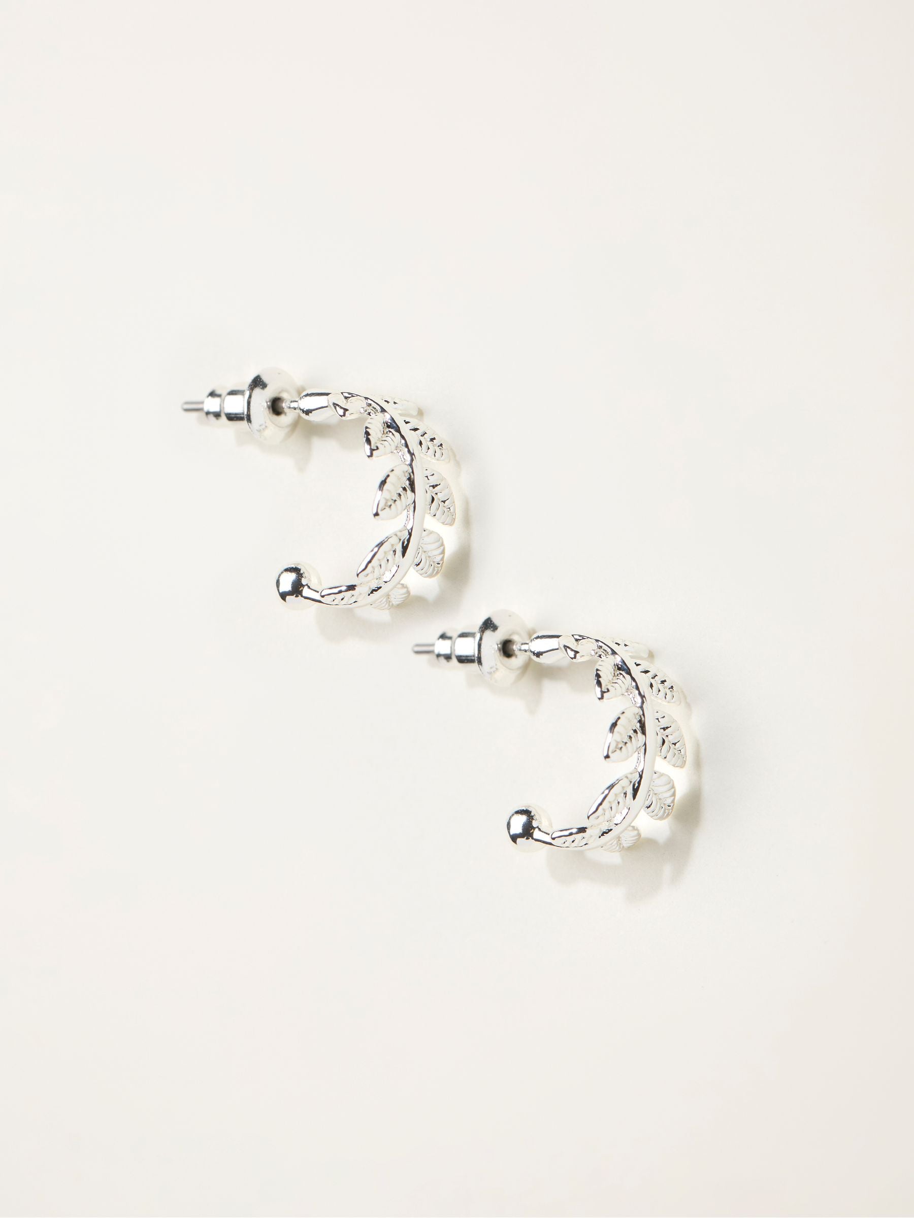FatFace silver tone leaf hoop earrings - British product