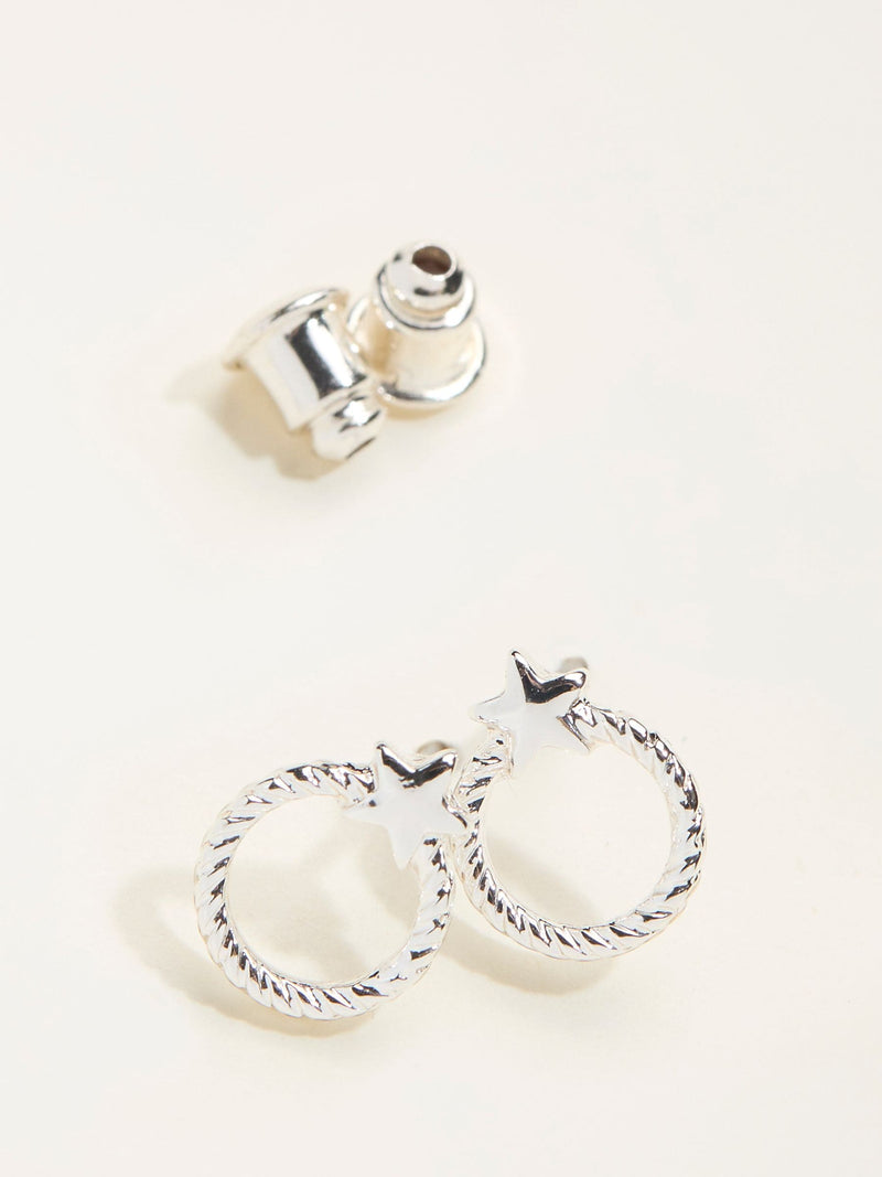 FatFace silver tone star circle stud earrings, imported from the UK