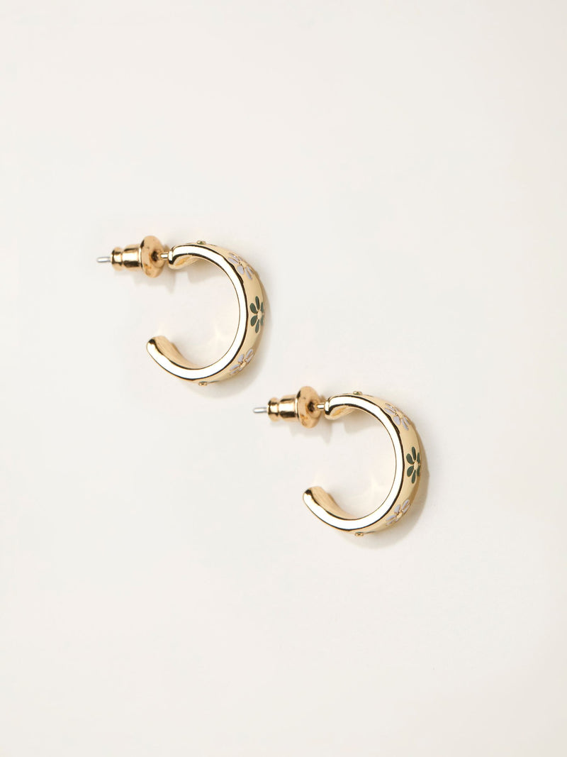 FatFace gold tone enamel daisy hoop earrings, imported from the UK