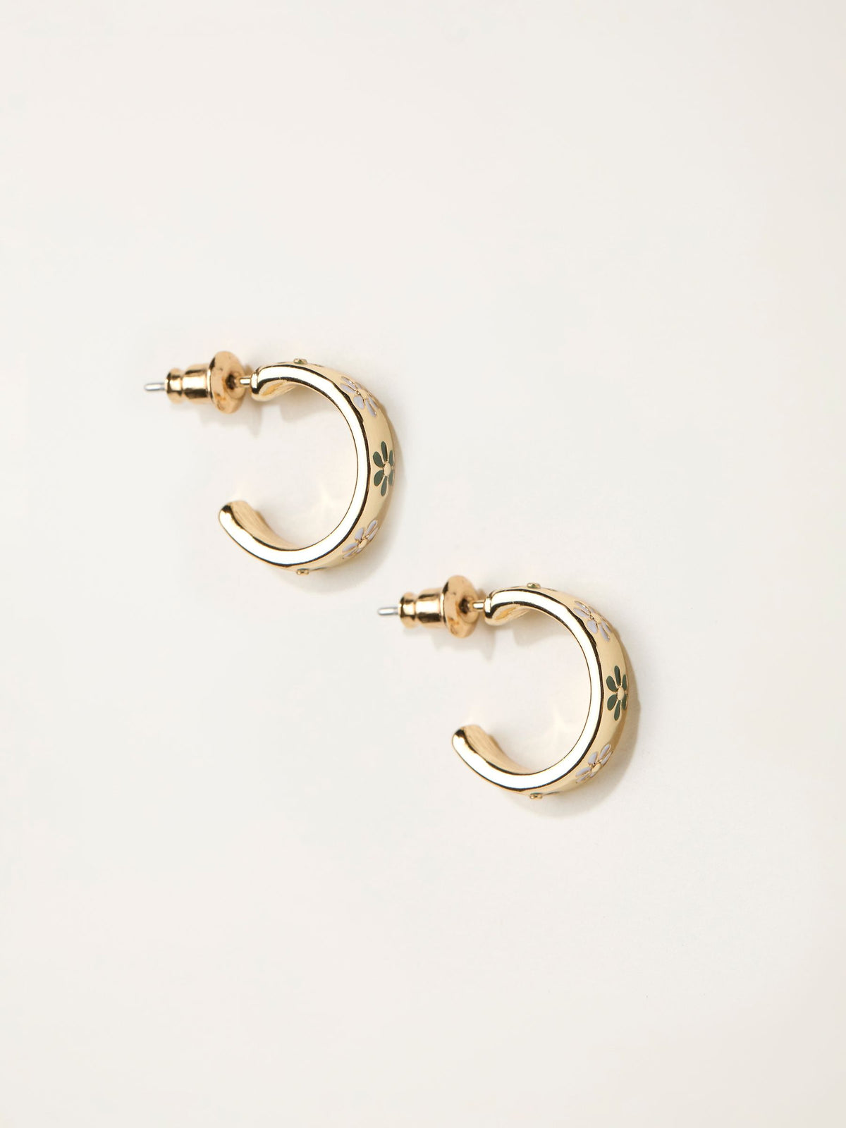 FatFace gold tone enamel daisy hoop earrings, imported from the UK