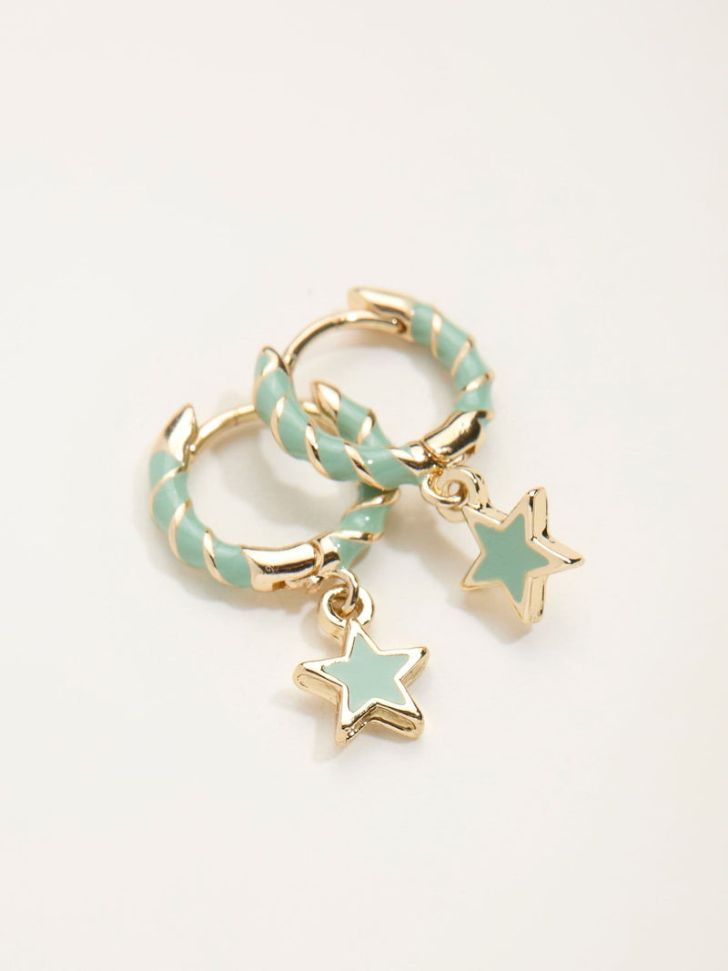 FatFace green star twist hoop earrings 2cm - British product