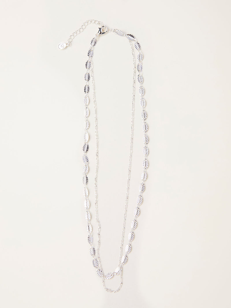 FatFace silver tone layered leaf necklace 24cm, UK version