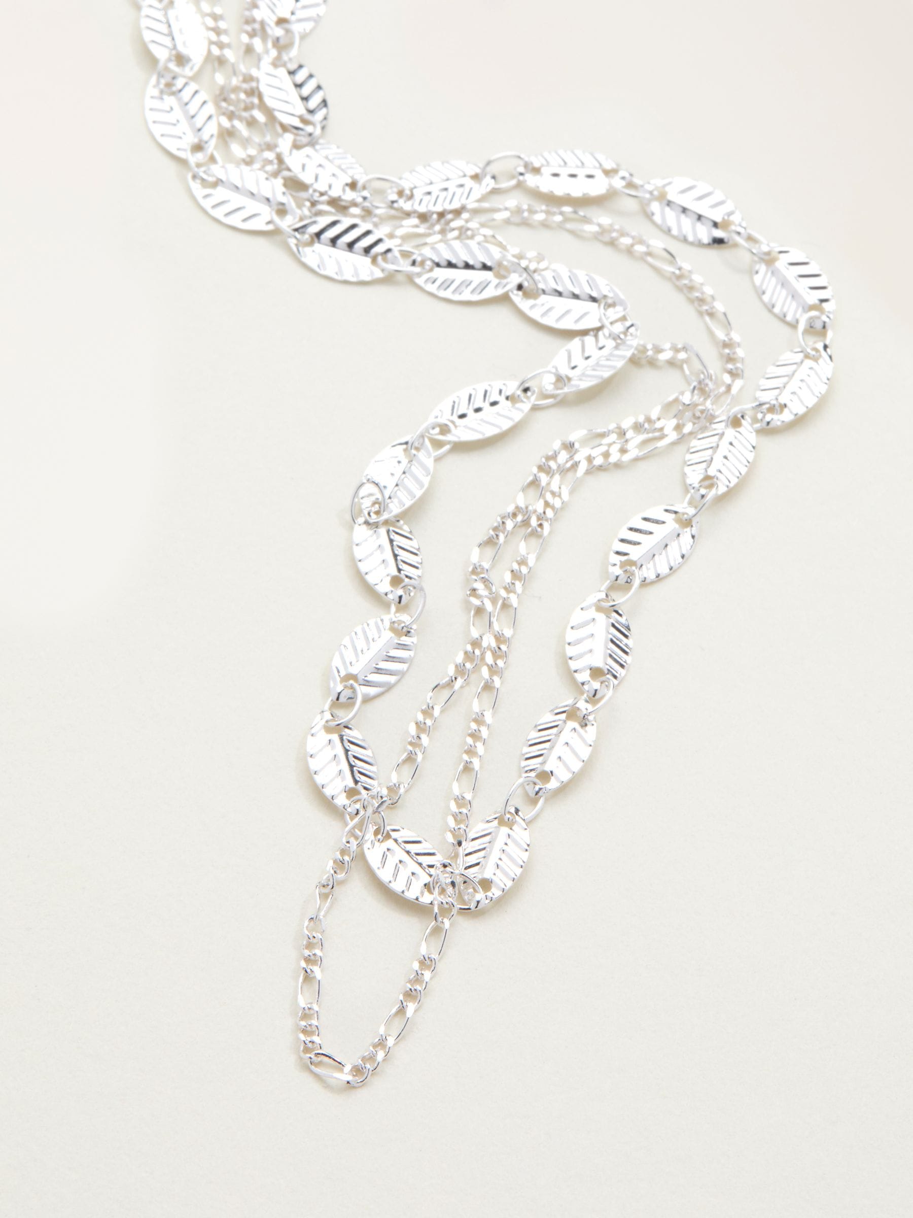 FatFace silver tone layered leaf necklace 24cm, UK version