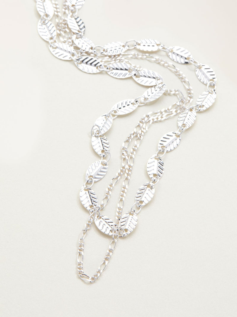 FatFace silver tone layered leaf necklace 24cm, UK version