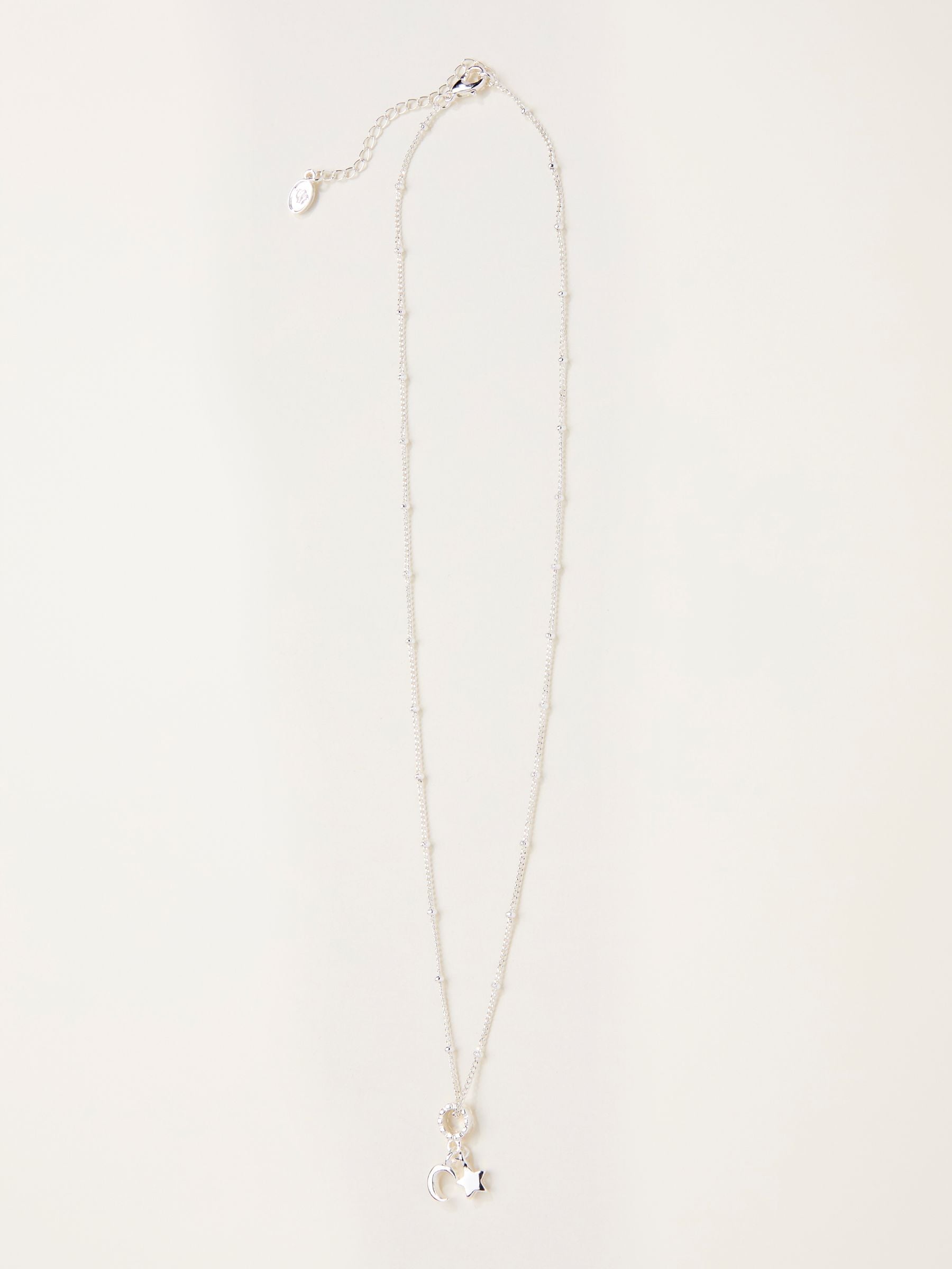 FatFace silver tone star and moon necklace, imported from the UK