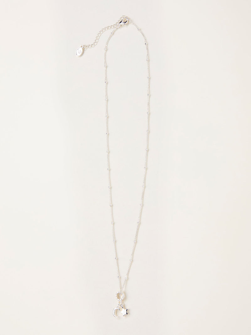 FatFace silver tone star and moon necklace, imported from the UK