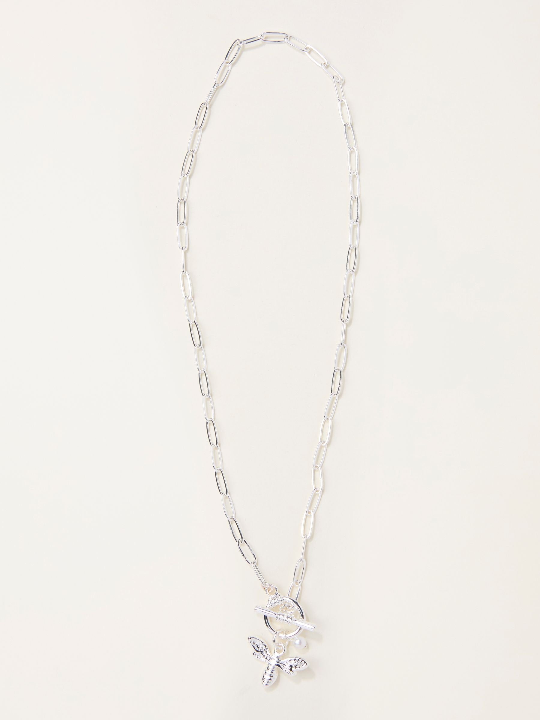 FatFace silver tone bee charm necklace 23cm, UK version
