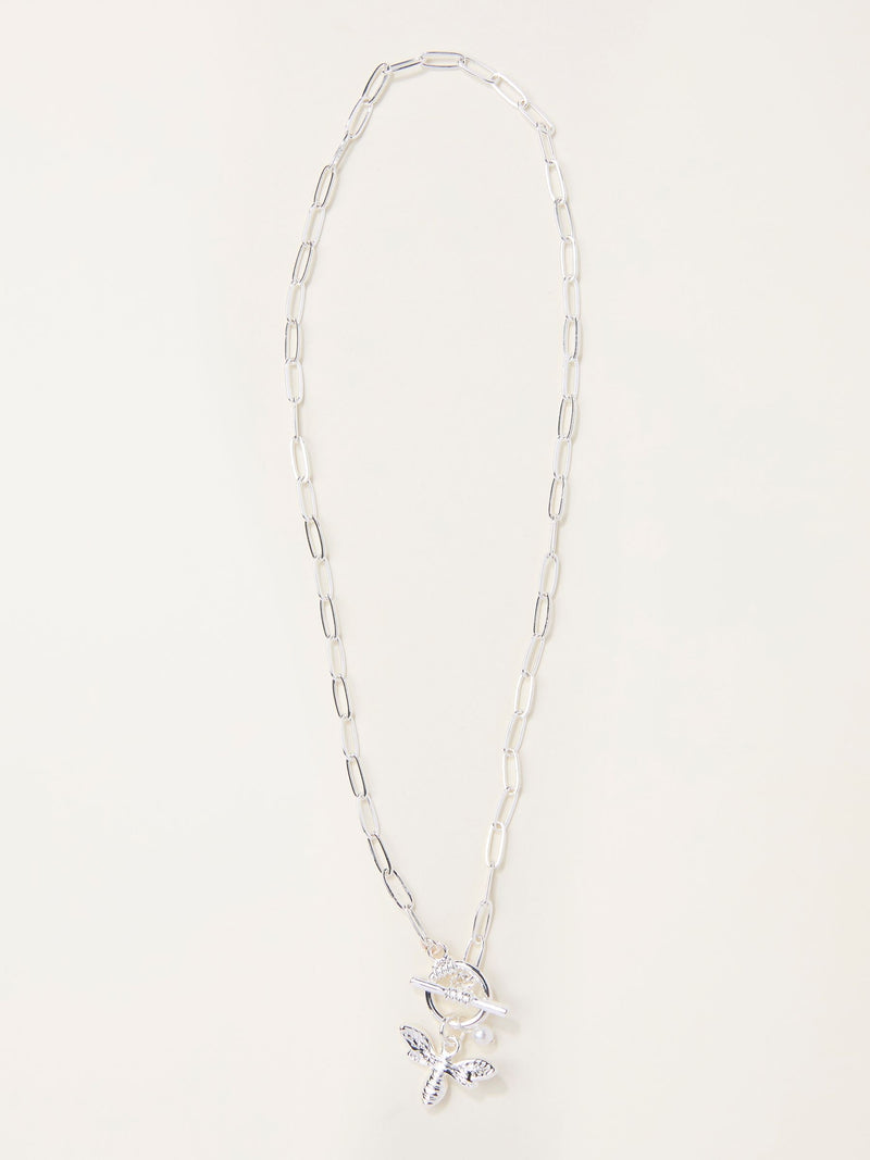 FatFace silver tone bee charm necklace 23cm, UK version