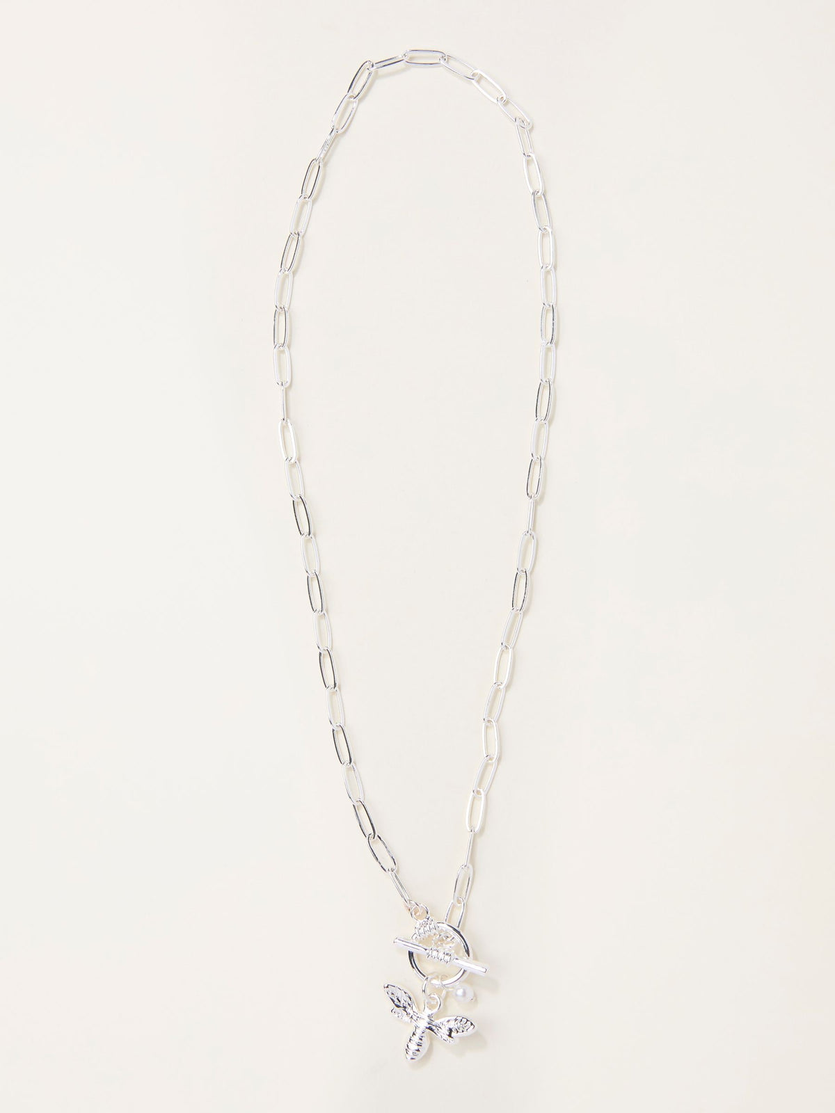 FatFace silver tone bee charm necklace 23cm, UK version
