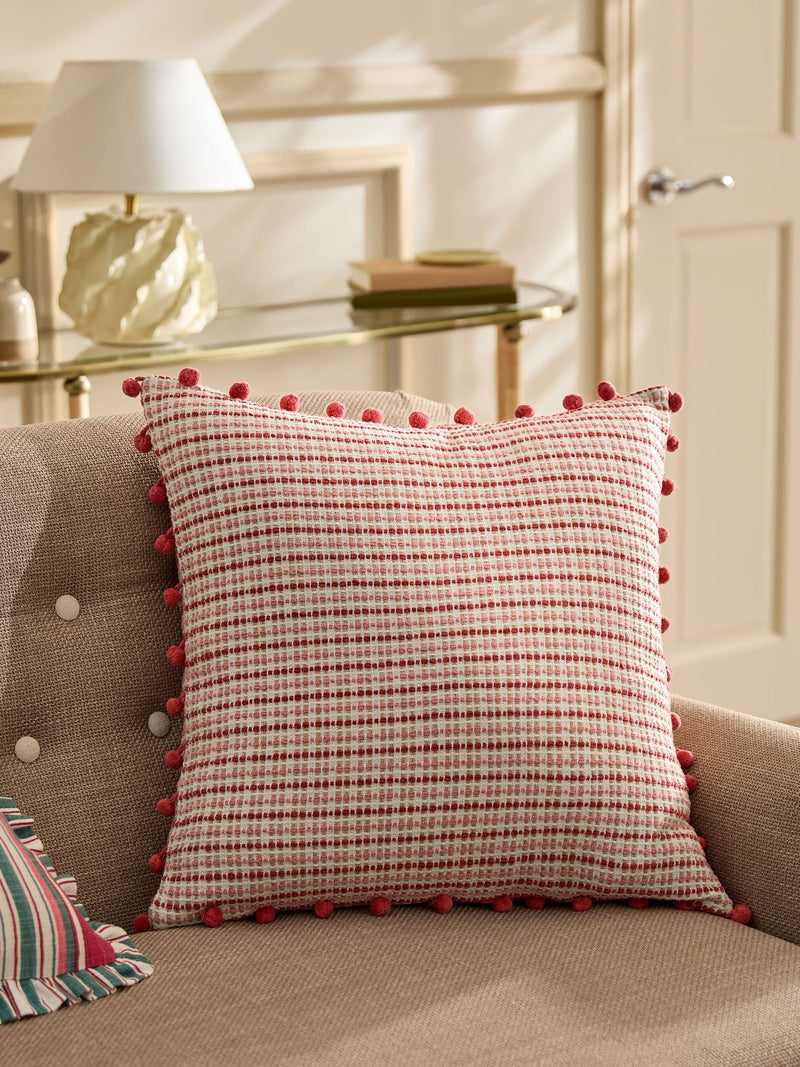 Nina Campbell red woven pom cushion 50cm, UK version